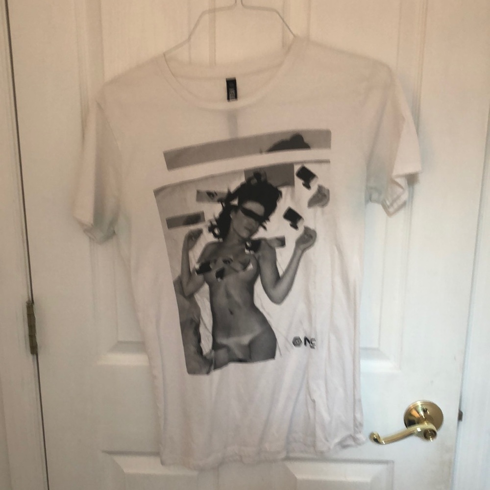 Sexy lady white tee men’s size medium